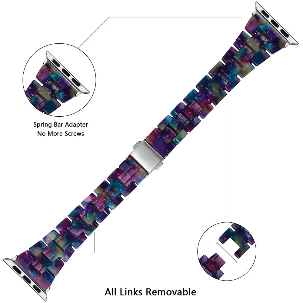 Resin Watch Band Replacement for Apple Watch Series 11 10 42mm / 9 8 7 41mm / SE3 SE2 SE 6 5 4 40mm / 3 2 1 38mm -  - Purple Green - 5