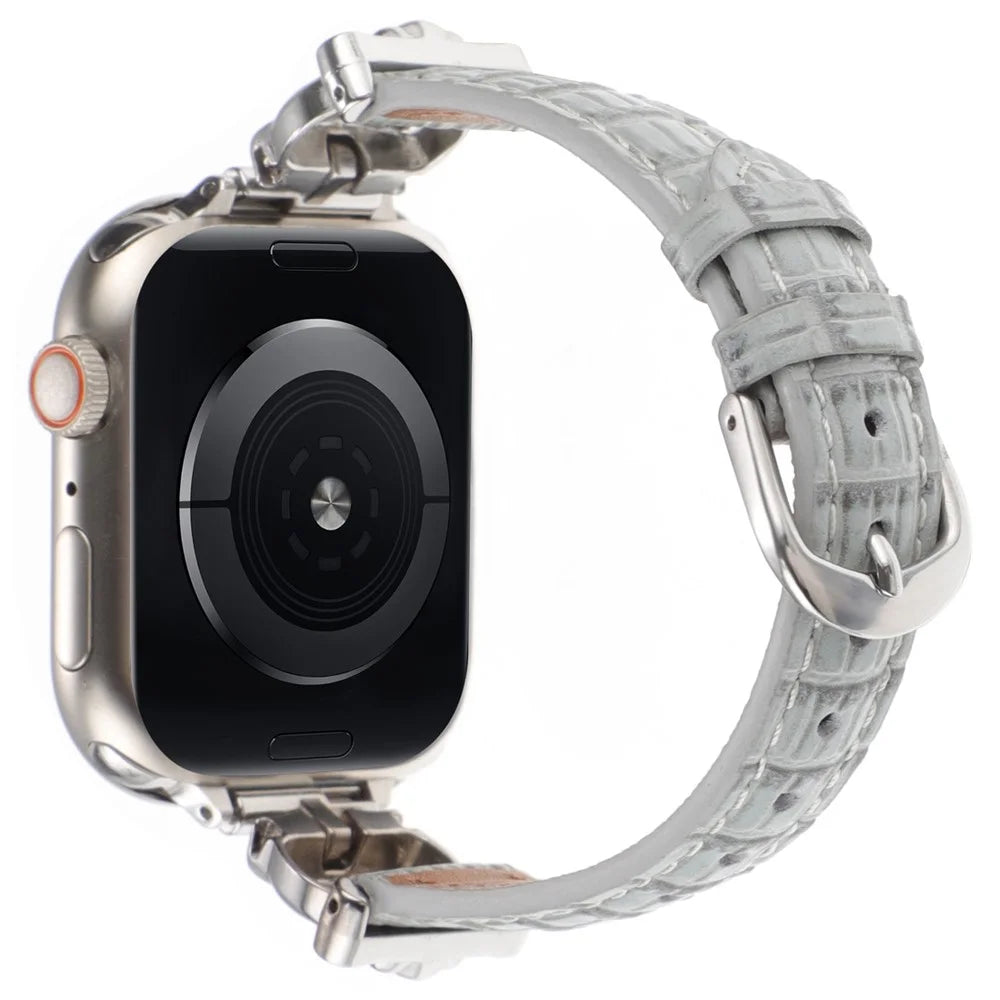 For Apple Watch Series 11 10 42mm / 9 8 7 41mm / SE3 SE2 SE 6 5 4 40mm / 3 2 1 38mm Watch Band Bamboo Textured - Silver / Grey - 1