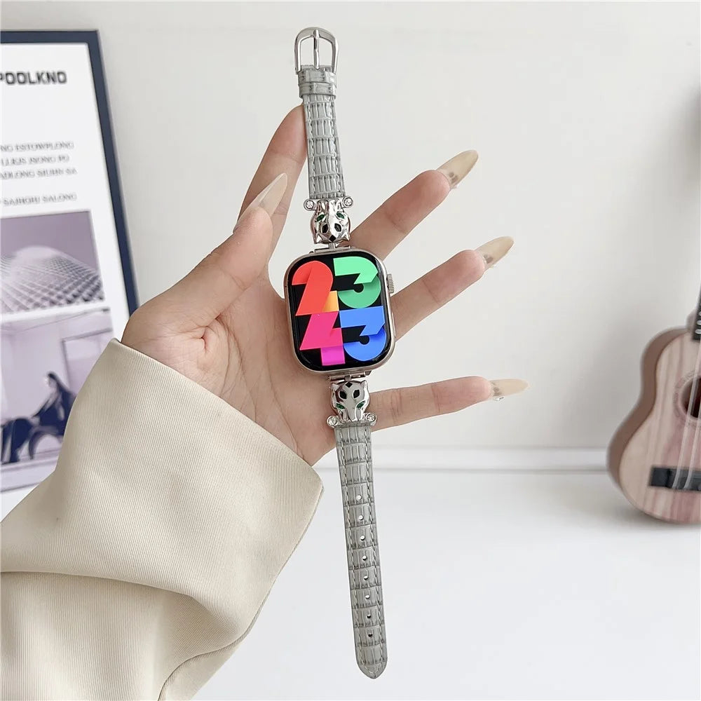 For Apple Watch Series 11 10 42mm / 9 8 7 41mm / SE3 SE2 SE 6 5 4 40mm / 3 2 1 38mm Watch Band Bamboo Textured - Silver / Grey - 5