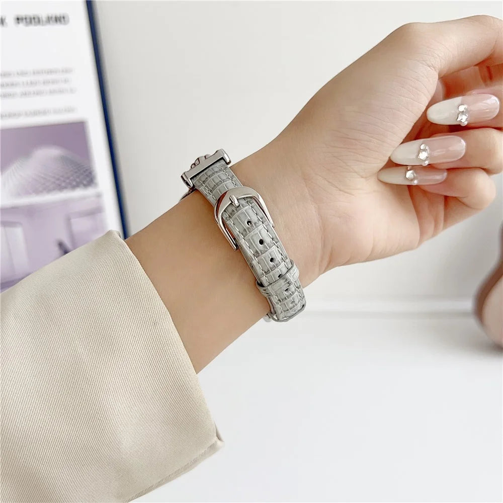 For Apple Watch Series 11 10 42mm / 9 8 7 41mm / SE3 SE2 SE 6 5 4 40mm / 3 2 1 38mm Watch Band Bamboo Textured - Silver / Grey - 7