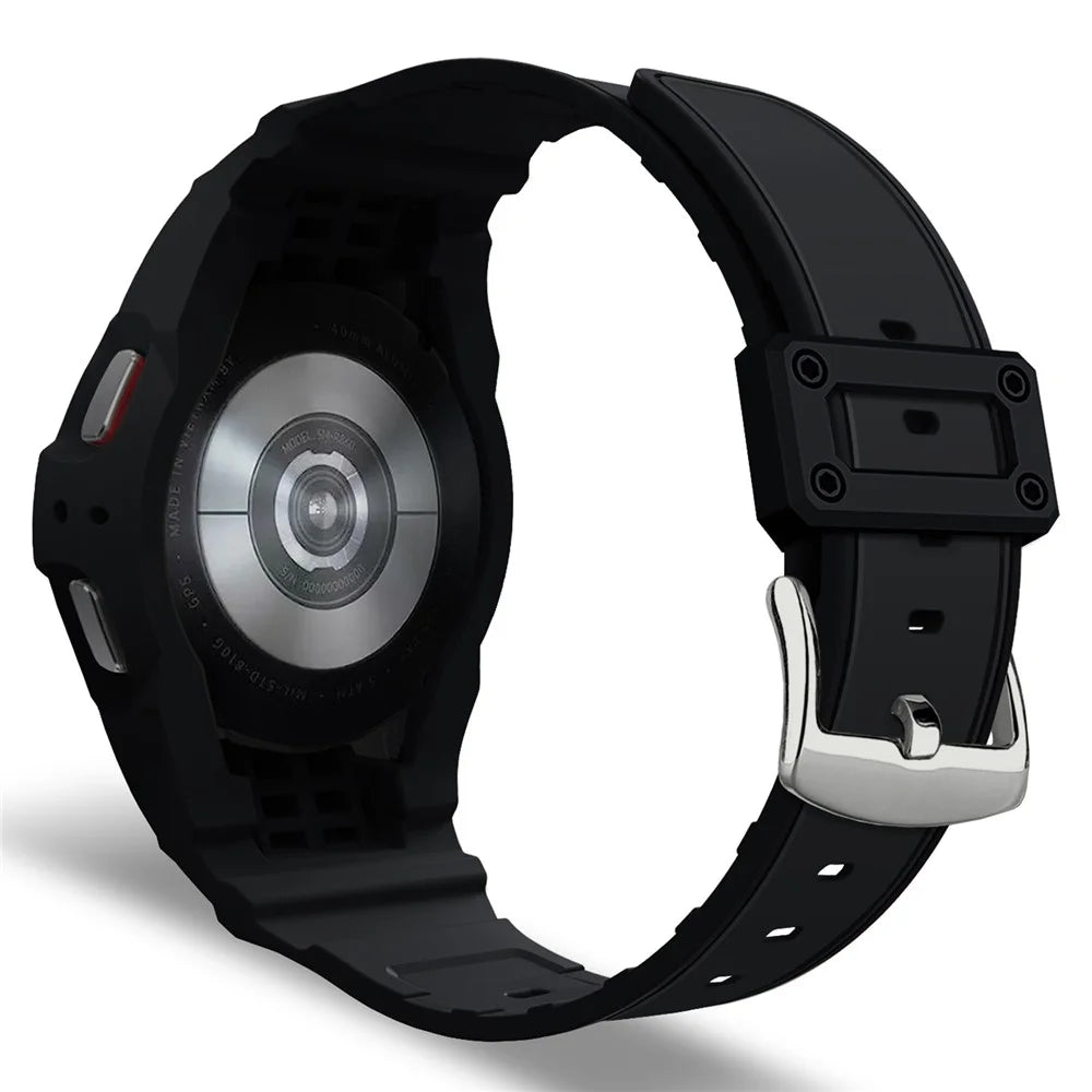 For Samsung Galaxy Watch7 / 6 / 5 / 4 44mm TPU Watch Band+Case Cover Integrated Design - Black - 1