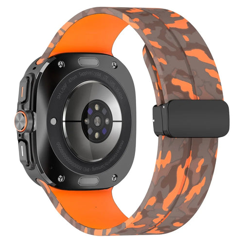 For Samsung Galaxy Watch Ultra2 47mm / Watch Ultra (2025) 47mm / Watch Ultra 47mm Watch Band Camouflage Pattern Silicone Strap with Magnetic Buckle - Orange - 1