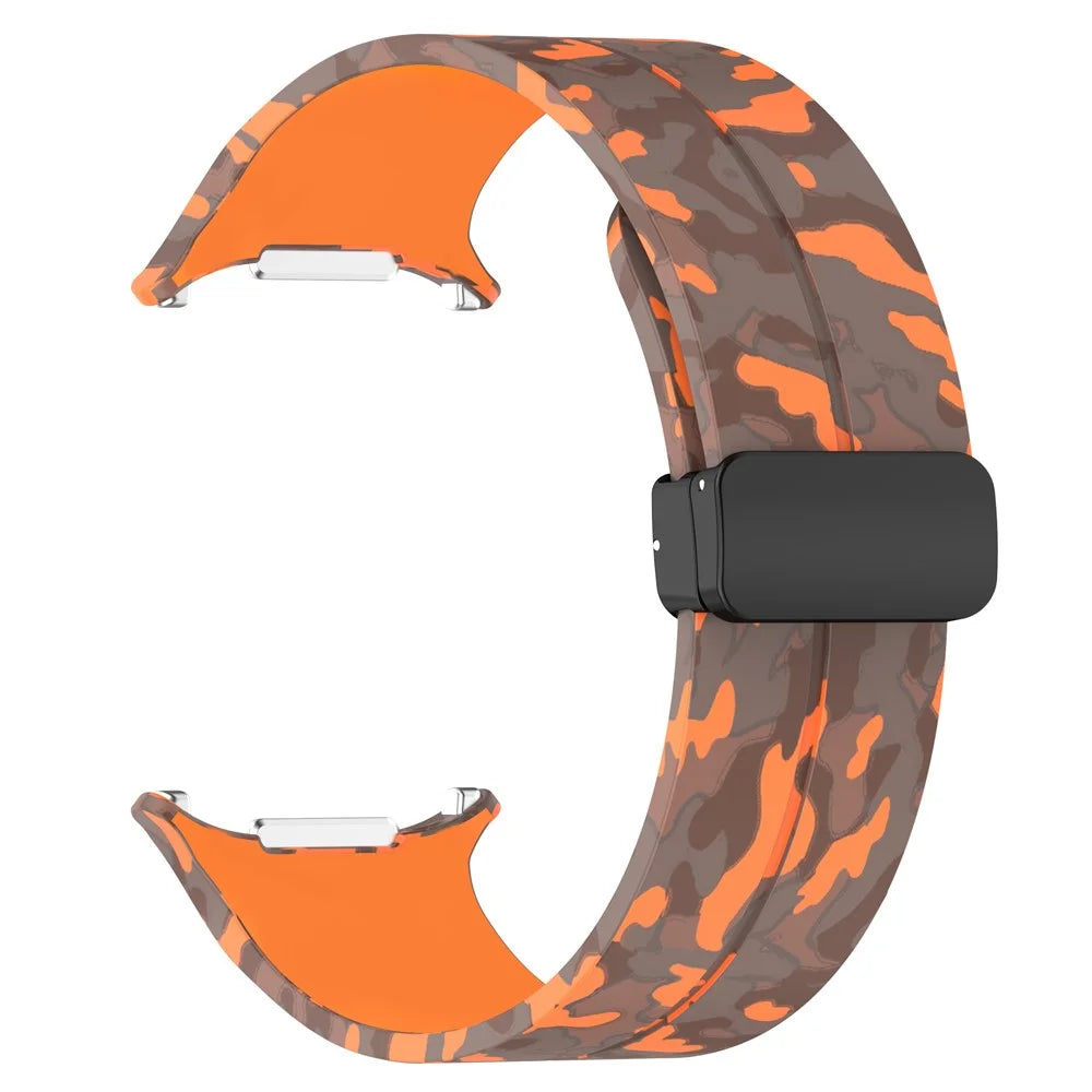 For Samsung Galaxy Watch Ultra2 47mm / Watch Ultra (2025) 47mm / Watch Ultra 47mm Watch Band Camouflage Pattern Silicone Strap with Magnetic Buckle - Orange - 2