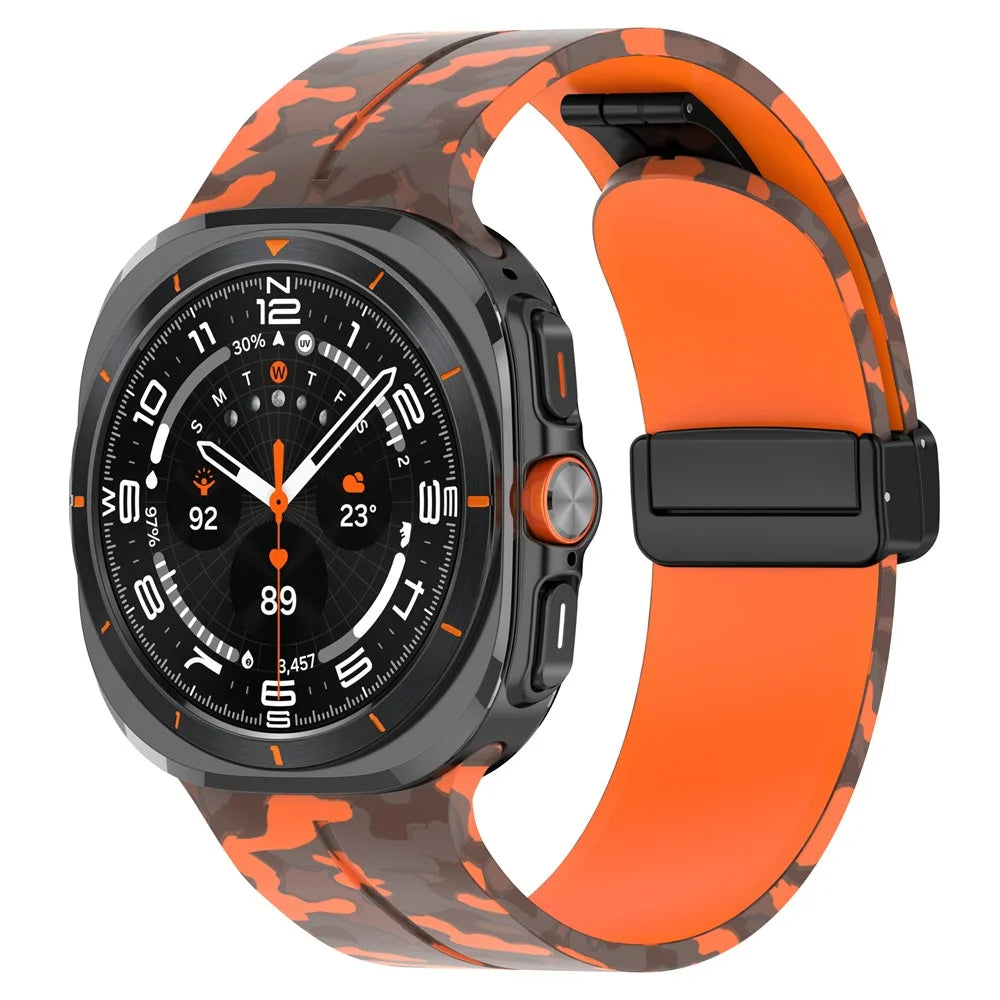 For Samsung Galaxy Watch Ultra2 47mm / Watch Ultra (2025) 47mm / Watch Ultra 47mm Watch Band Camouflage Pattern Silicone Strap with Magnetic Buckle - Orange - 4