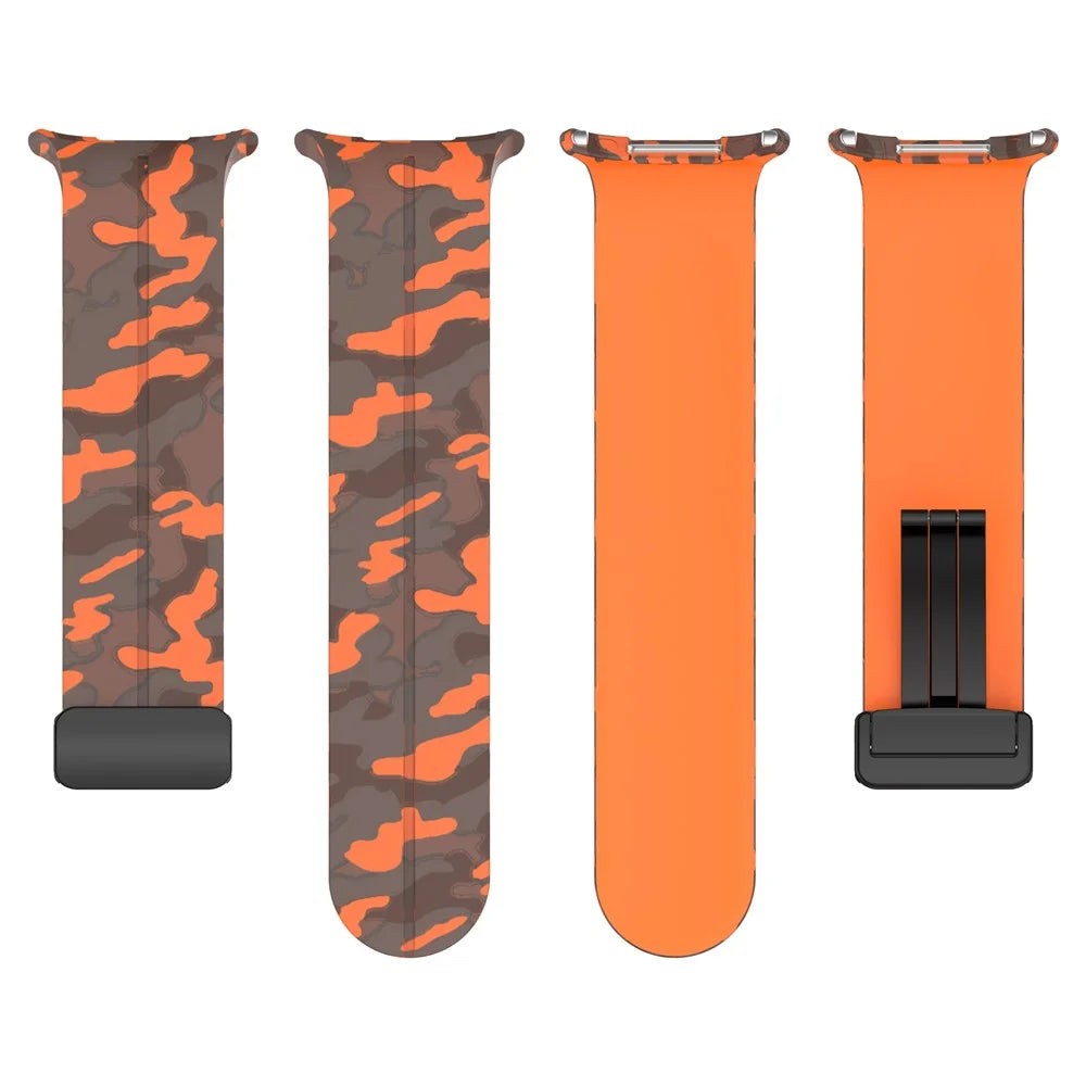 For Samsung Galaxy Watch Ultra2 47mm / Watch Ultra (2025) 47mm / Watch Ultra 47mm Watch Band Camouflage Pattern Silicone Strap with Magnetic Buckle - Orange - 5