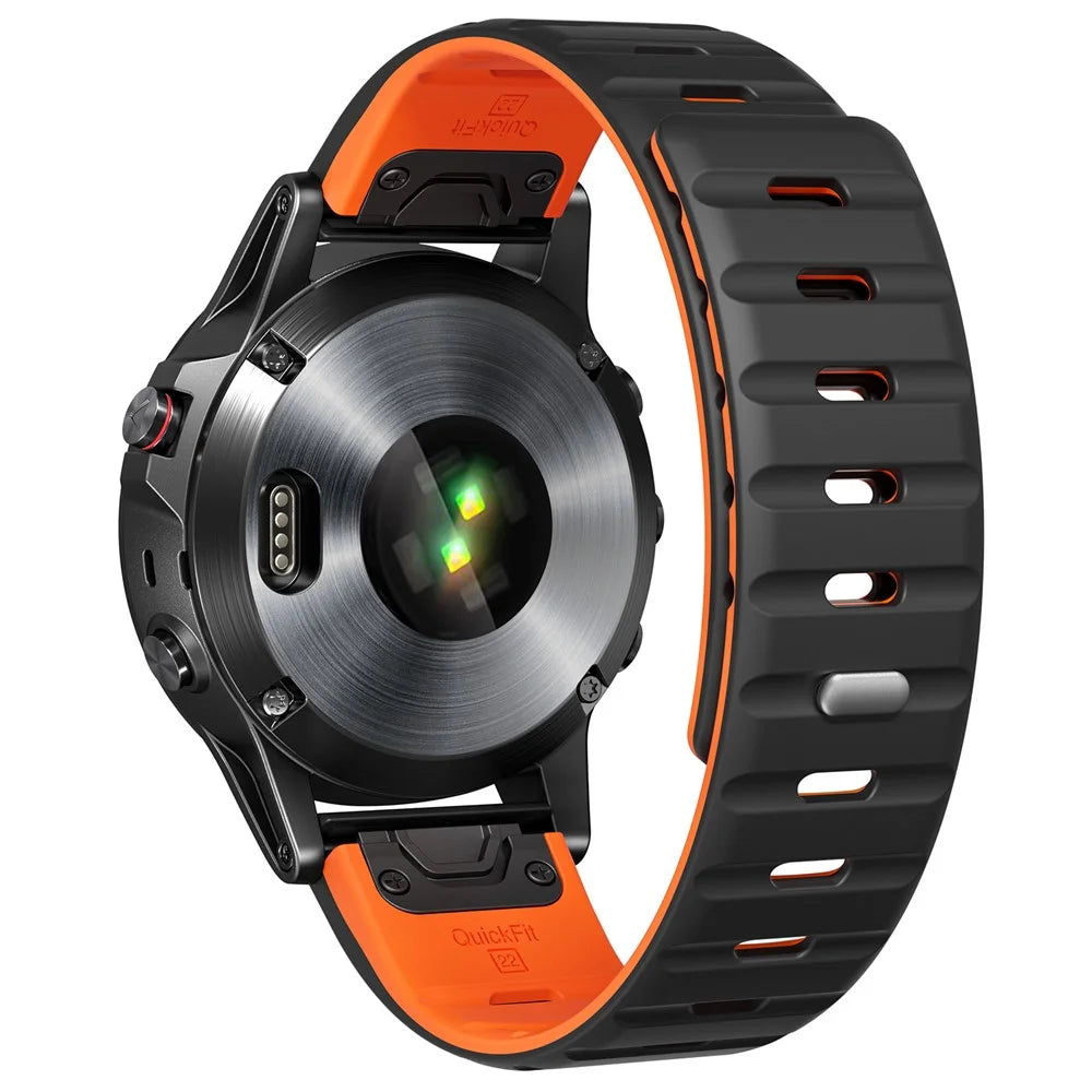 Magnetic Silicone Strap for Garmin Fenix 8 47mm / Fenix E 47mm / Quatix 7 Pro 22mm Quick Release Band - Black+Orange - 1