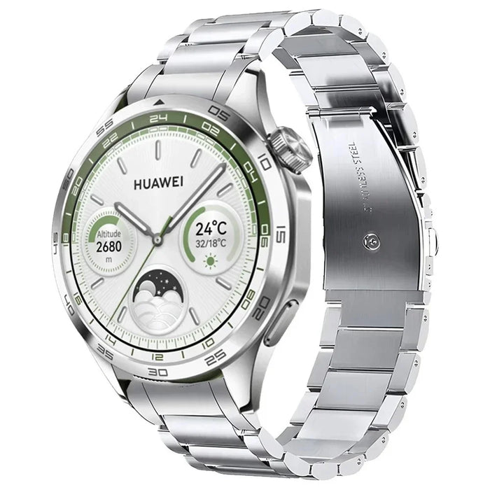 For Huawei Watch GT 5 46mm Watch Band Three Beads Stainless Steel Strap Replacement - Silver - 2