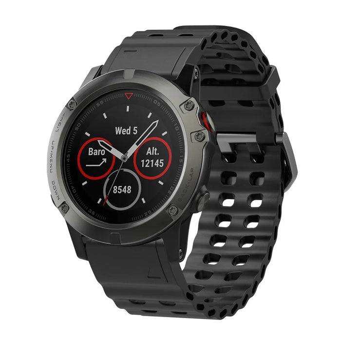 26mm Silicone Strap for Garmin Fenix 8 51mm / Enduro 3 / Enduro 2 Quick Release Ocean Watch Band - Black - 4