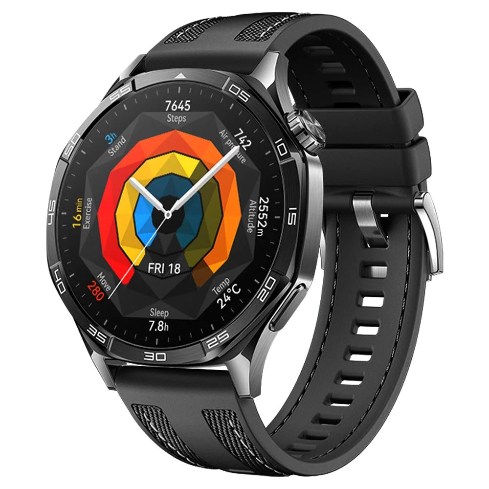 22mm Strap for Huawei Watch GT 5 Pro 46mm / GT 5 46mm / GT 4 46mm Universal Silicone+Nylon Watch Band - Black - 2
