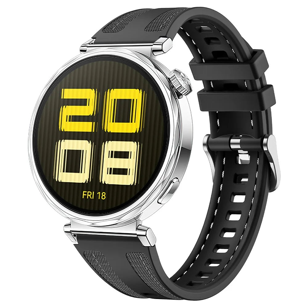 18mm Strap for Huawei Watch GT 5 41mm / GT 4 41mm / Garmin Venu 3S Universal Silicone+Nylon Watch Band - Black - 3