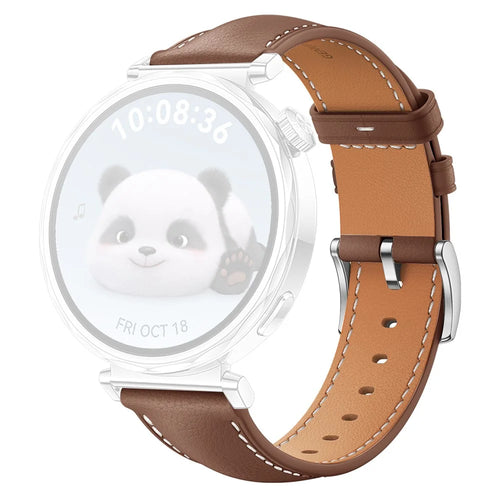 For Huawei Watch GT 5 41mm / GT 4 41mm Replacement Band 18mm Genuine Cow Leather Watch Strap - Brown - 1
