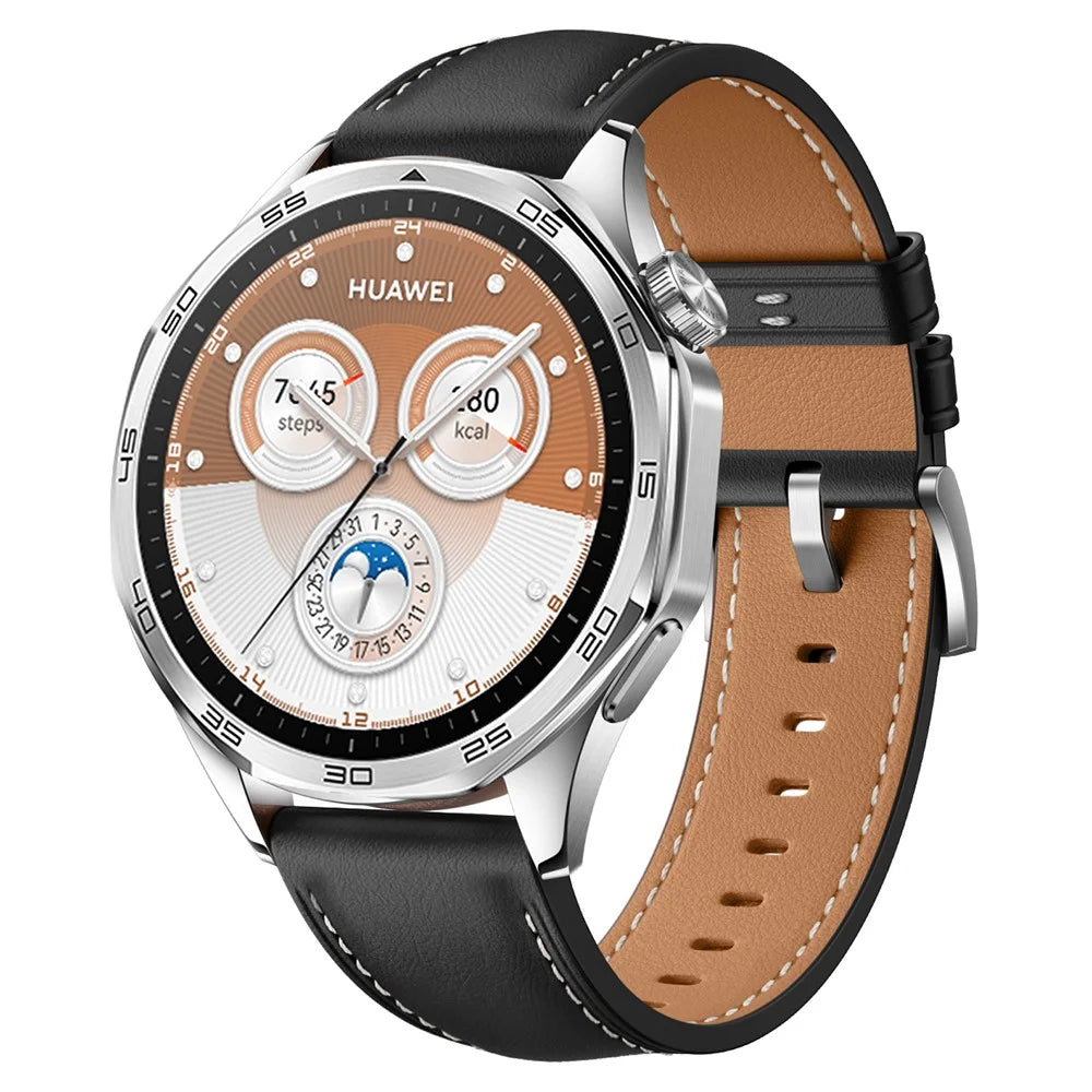 For Huawei Watch GT 5 46mm / GT 5 Pro 46mm / GT 4 46mm Replacement Band 22mm Genuine Cowhide Leather Watch Strap - Black - 2
