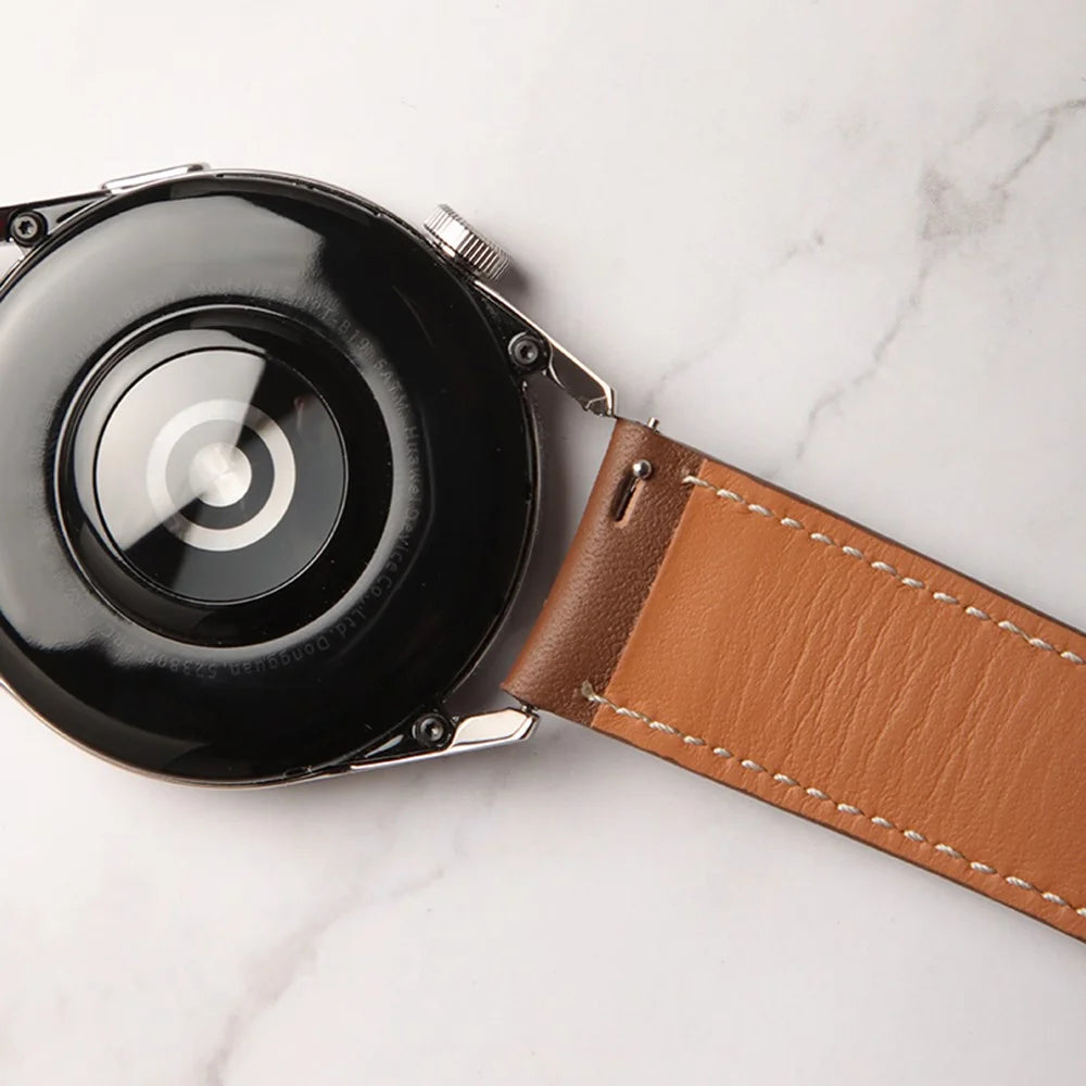 For Huawei Watch GT 5 46mm / GT 5 Pro 46mm / GT 4 46mm Replacement Band 22mm Genuine Cowhide Leather Watch Strap - Black - 5