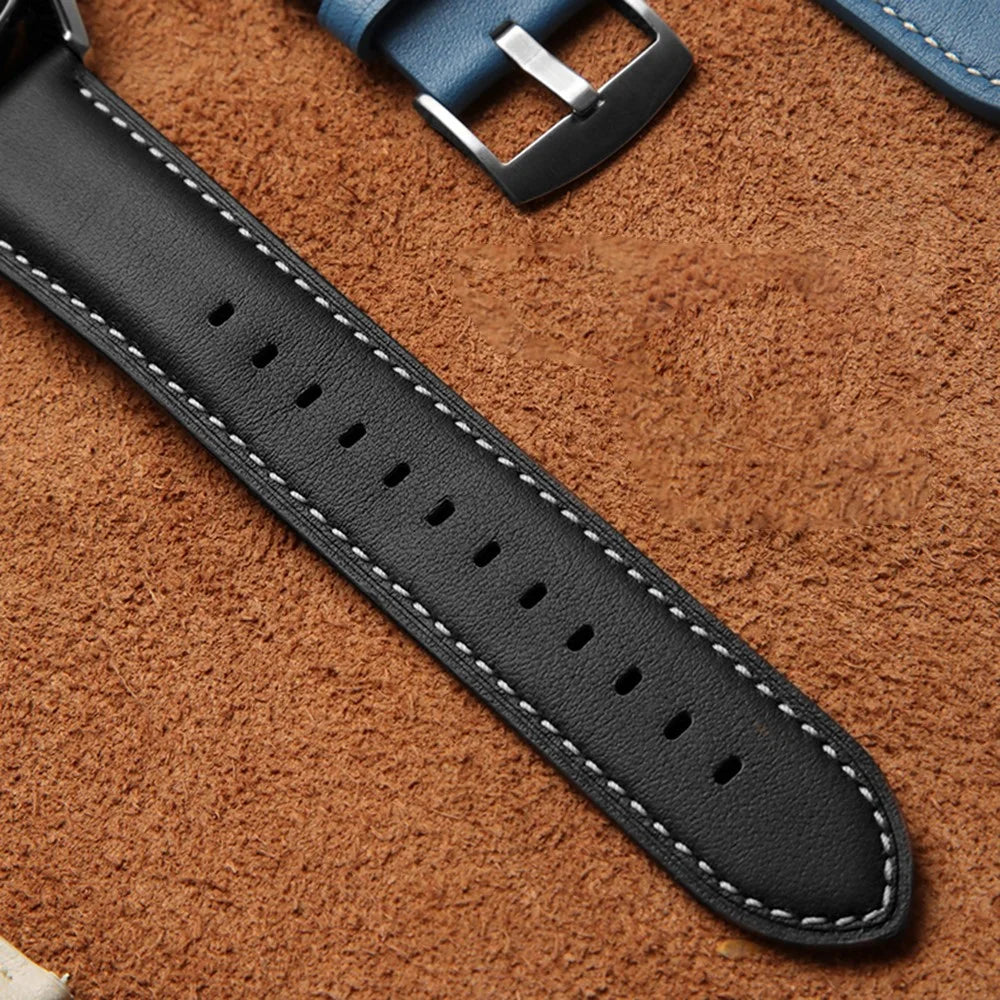 For Huawei Watch GT 5 46mm / GT 5 Pro 46mm / GT 4 46mm Replacement Band 22mm Genuine Cowhide Leather Watch Strap - Black - 7