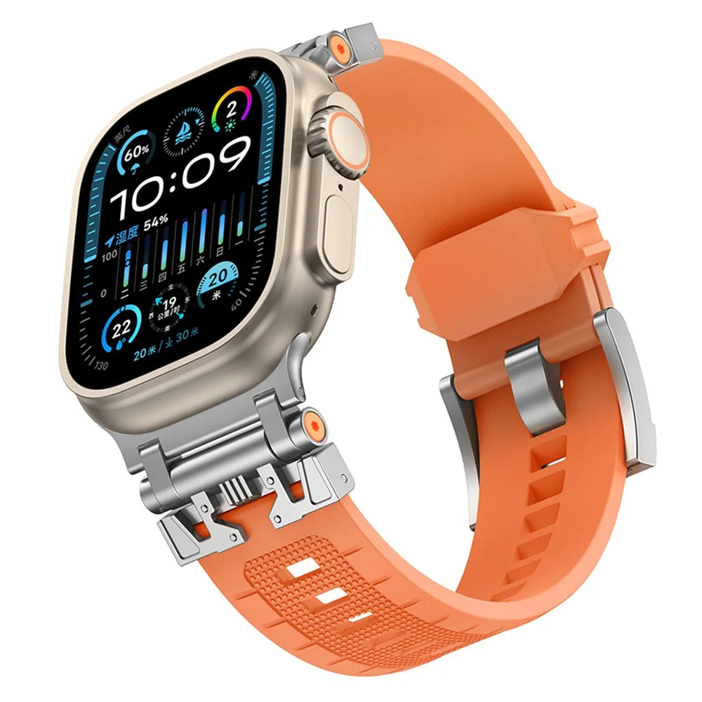 For Apple Watch Ultra 3 2 1 49mm / Series 11 10 46mm / 9 8 7 45mm / SE3 SE2 SE 6 5 4 44mm / 3 2 1 42mm TPU Watch Band - Silver / Orange - 3