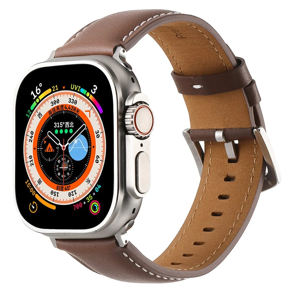 Strap for Apple Watch Series 11 10 42mm / 9 8 7 41mm / SE3 SE2 SE 6 5 4 40mm / 3 2 1 38mm Genuine Cow Leather Band - Dark Brown - 3