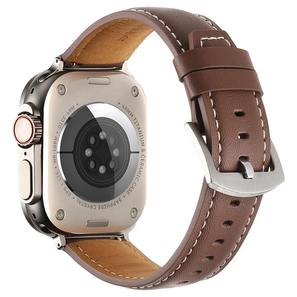 Strap for Apple Watch Ultra 3 2 1 49mm / Series 11 10 46mm / 9 8 7 45mm / SE3 SE2 SE 6 5 4 44mm / 3 2 1 42mm Genuine Cow Leather Band - Dark Brown - 1