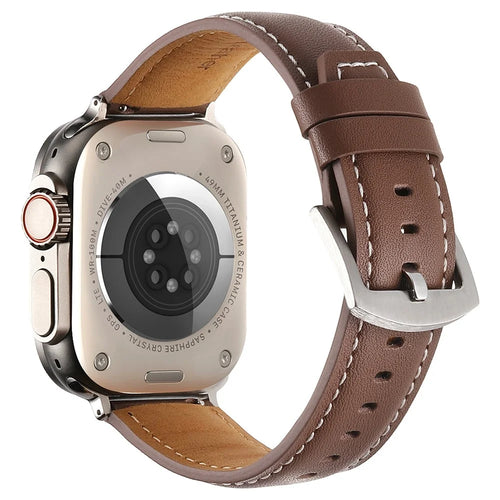 Strap for Apple Watch Ultra 3 2 1 49mm / Series 11 10 46mm / 9 8 7 45mm / SE3 SE2 SE 6 5 4 44mm / 3 2 1 42mm Genuine Cow Leather Band - Dark Brown - 1