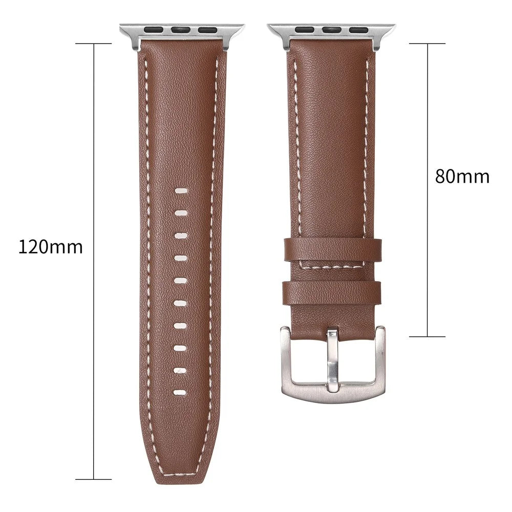 Strap for Apple Watch Ultra 3 2 1 49mm / Series 11 10 46mm / 9 8 7 45mm / SE3 SE2 SE 6 5 4 44mm / 3 2 1 42mm Genuine Cow Leather Band - Dark Brown - 5