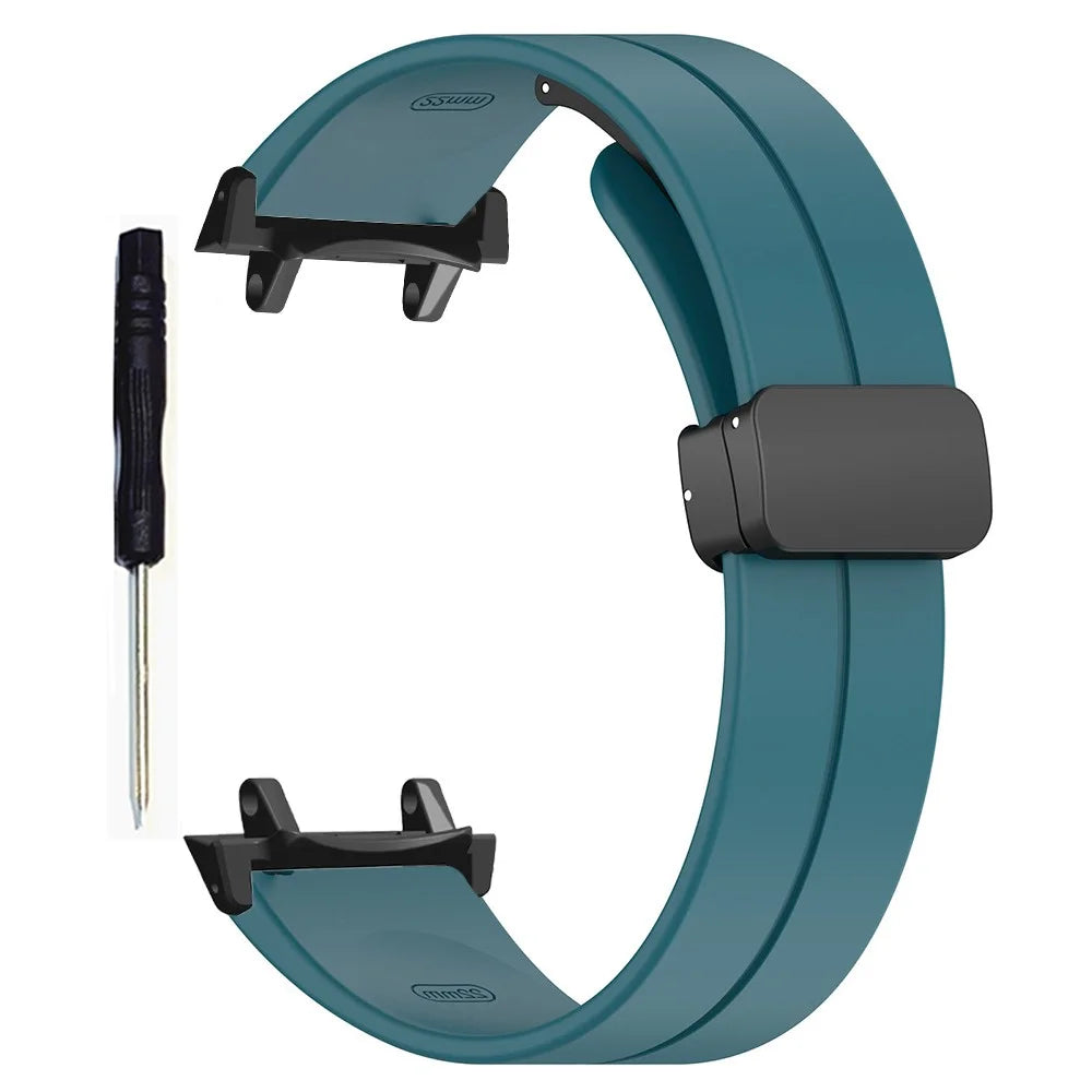 For Huami Amazfit T-Rex 3 Silicone Watch Band Magnetic Folding Buckle Wrist Strap (With Connector) - Rock Cyan - 1