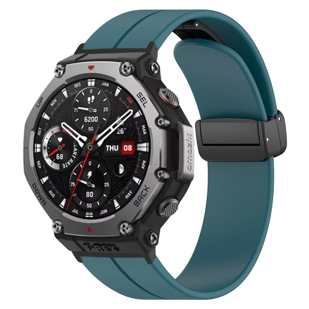 For Huami Amazfit T-Rex 3 Silicone Watch Band Magnetic Folding Buckle Wrist Strap (With Connector) - Rock Cyan - 3