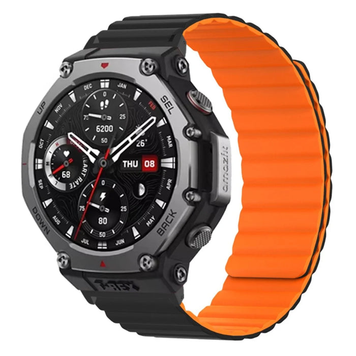 For Huami Amazfit T-Rex 3 Watch Band Adjustable Magnetic Silicone Wrist Strap with Connector - Black  /  Orange - 3