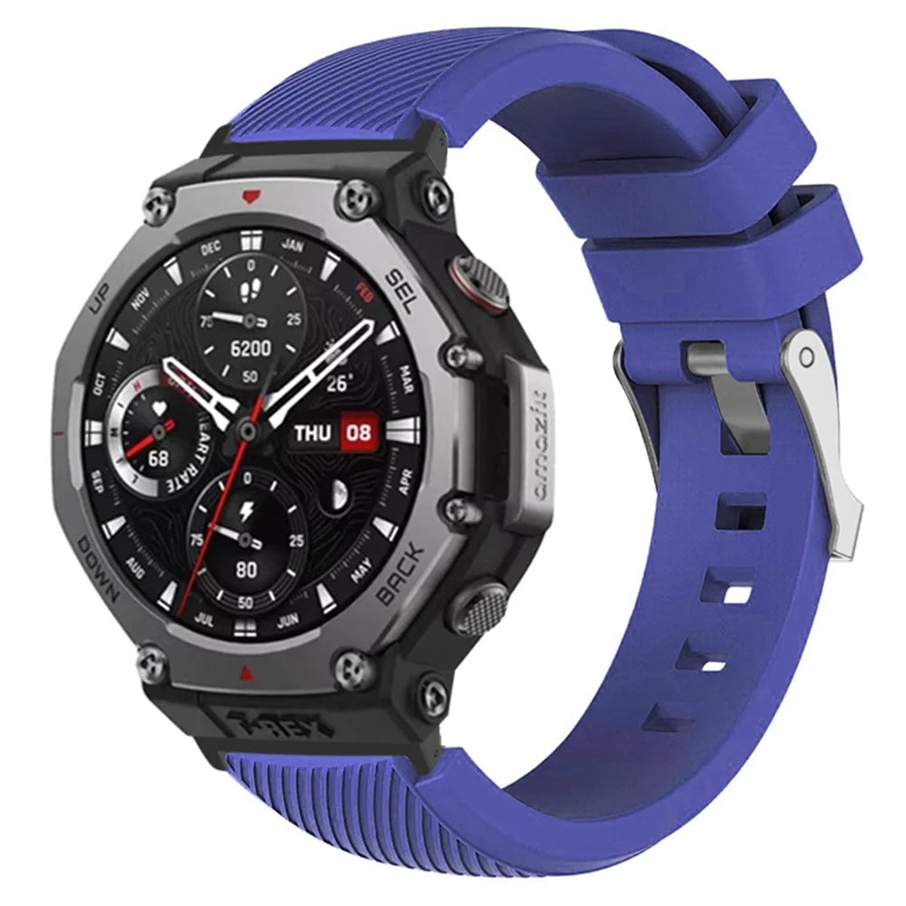 For Huami Amazfit T-Rex 3 Strap Twill Texture Soft Silicone Watch Band with Connector, Screwdriver - Purple - 3