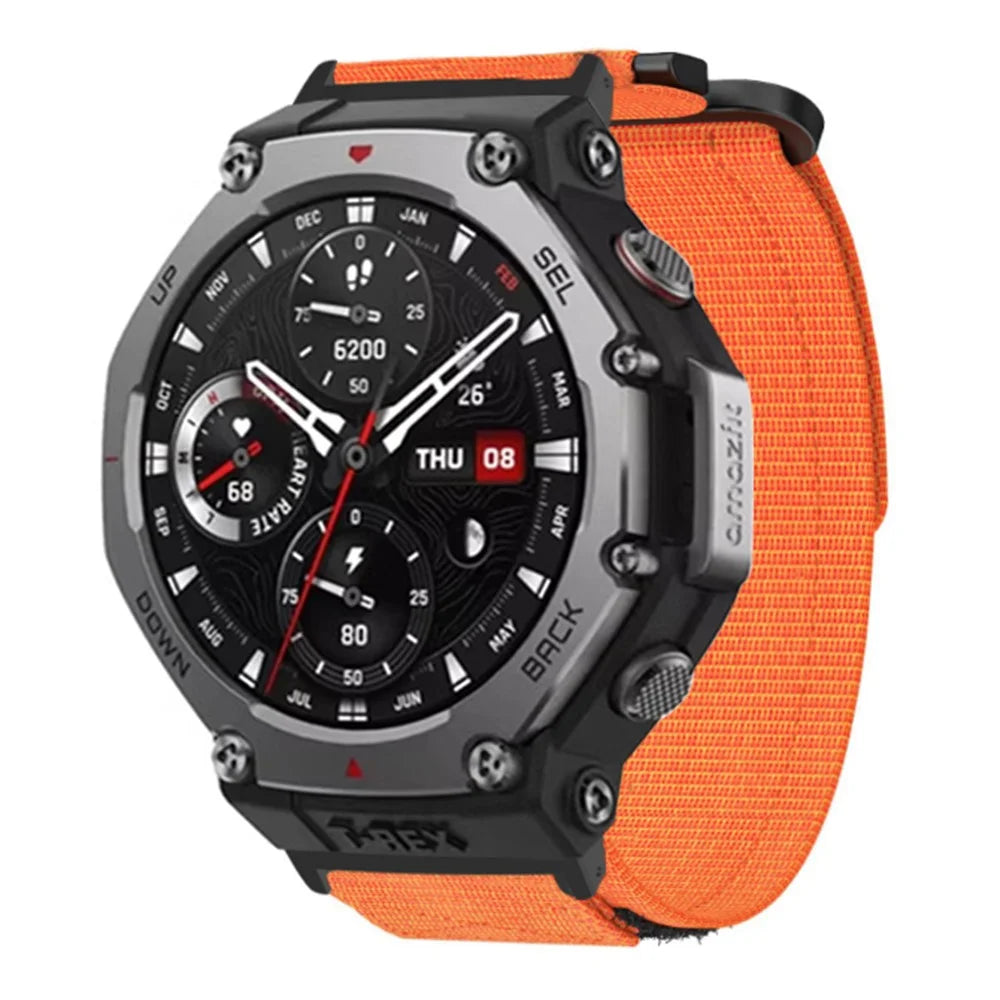 For Huami Amazfit T-Rex 3 Outdoor Climbing Watch Strap Magic Tape Breathable Nylon Band with Connector - Orange - 3