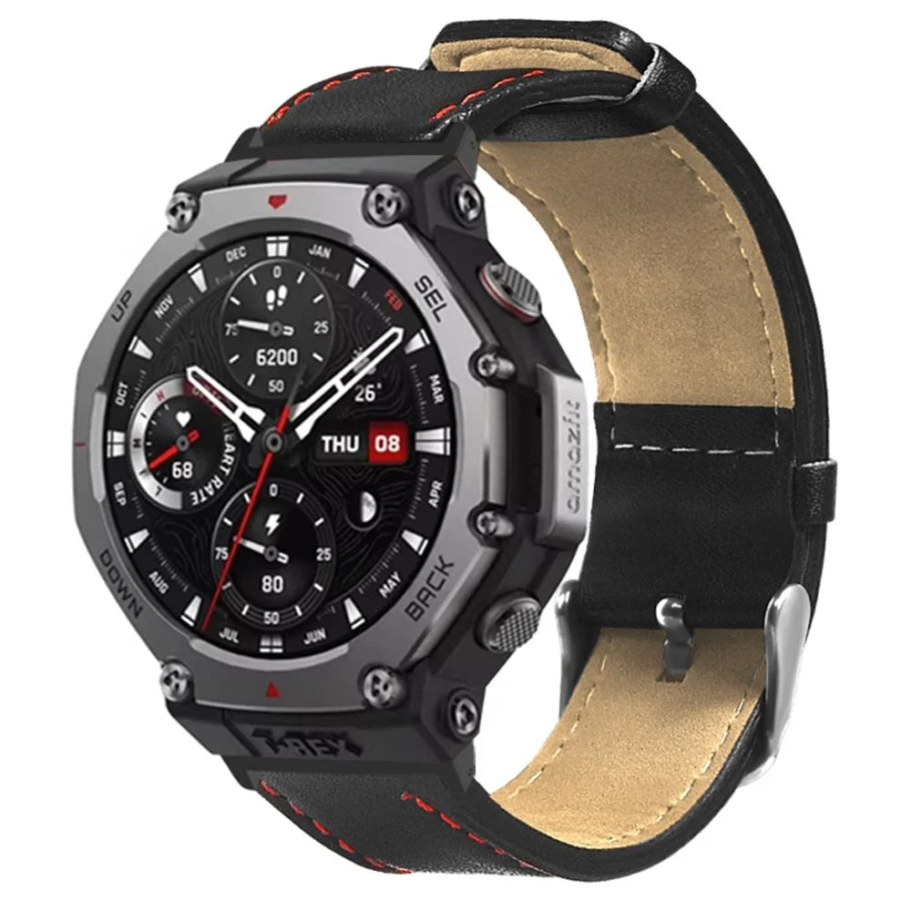 For Huami Amazfit T-Rex 3 Replacement Watch Band Stitching Genuine Cow Leather Wrist Strap with Connector - 3