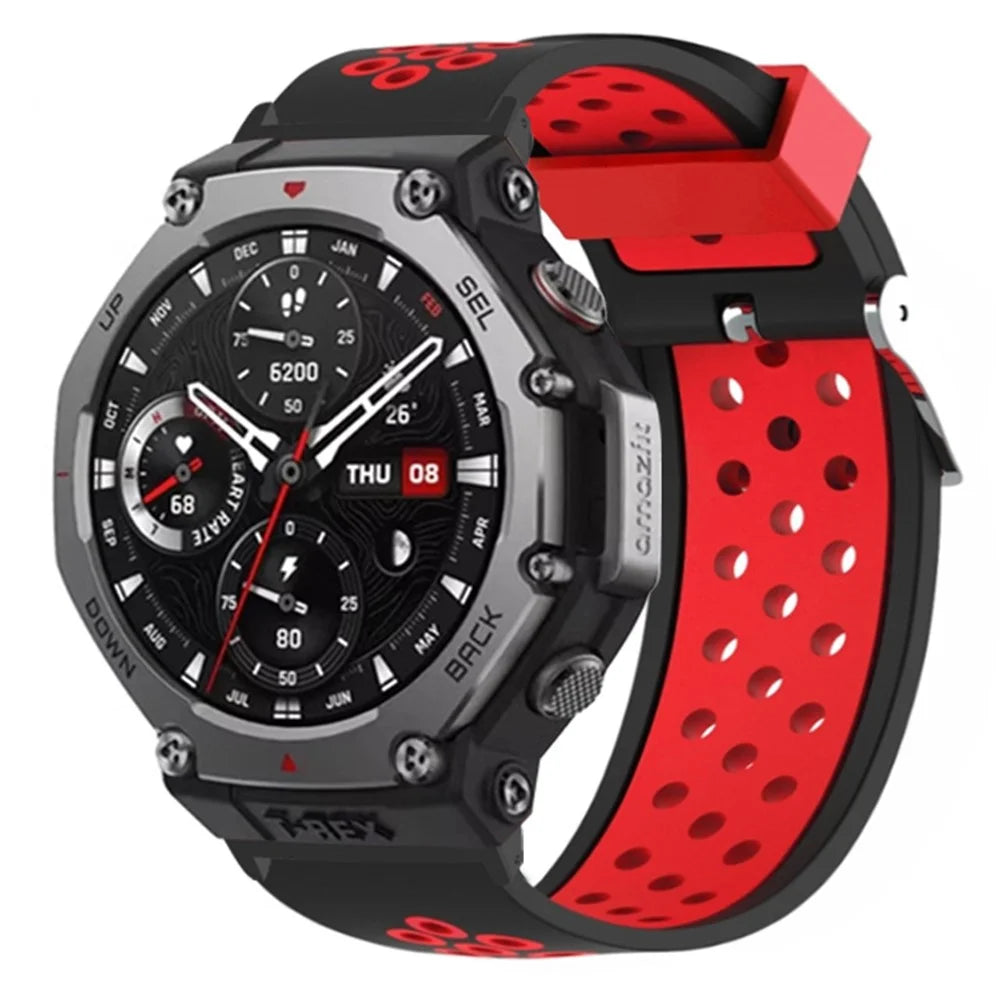 For Huami Amazfit T-Rex 3 Watch Band Dual Color Breathable Silicone Wrist Strap with Connector - Black / Red - 3