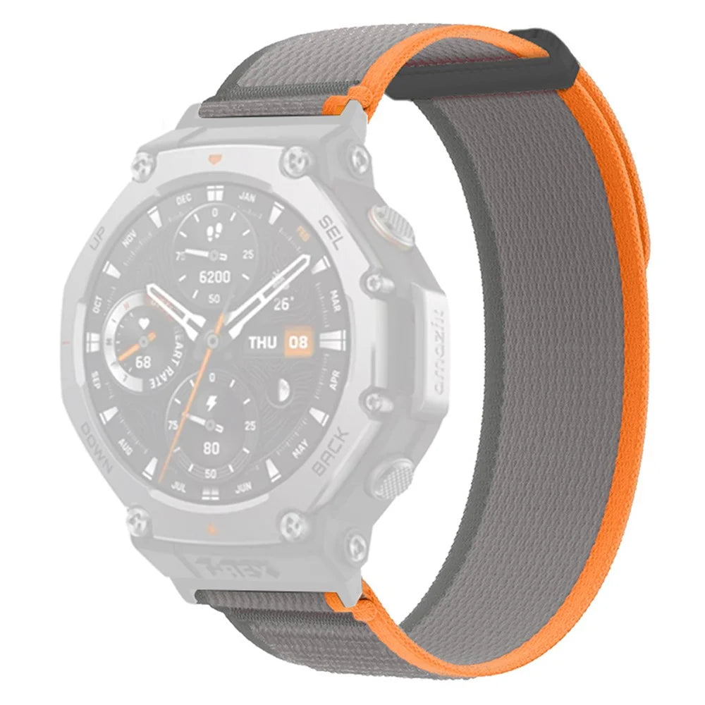 For Huami Amazfit T-Rex 3 Watch Strap Nylon Loop Adjustable Wrist Band with Connector - Orange / Grey - 1