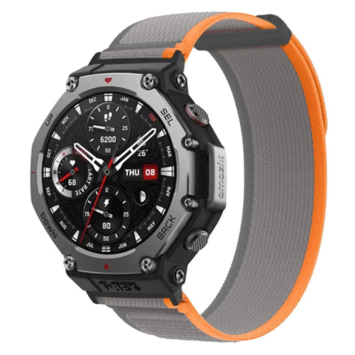For Huami Amazfit T-Rex 3 Watch Strap Nylon Loop Adjustable Wrist Band with Connector - Orange / Grey - 2