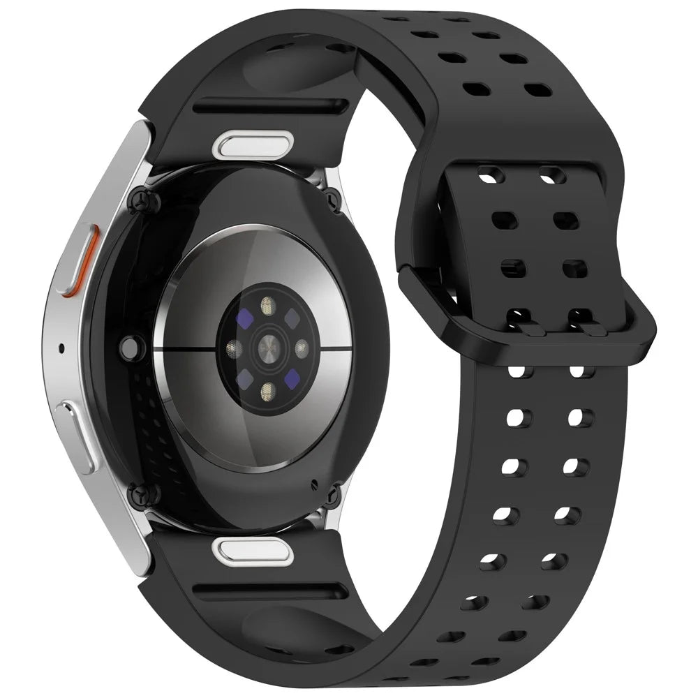 For Samsung Galaxy Watch7 44mm / FE 40mm Watch Band Replacement Silicone Strap with Dual Buckle - Black - 1