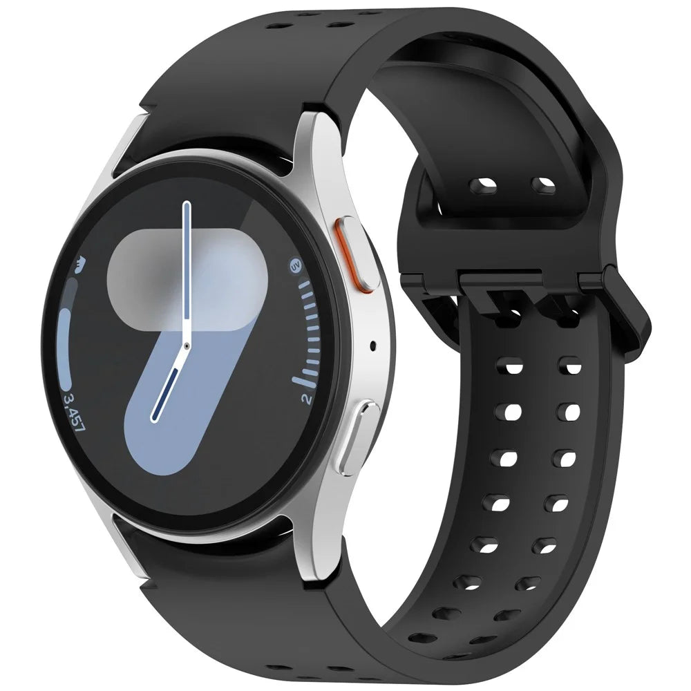 For Samsung Galaxy Watch7 44mm / FE 40mm Watch Band Replacement Silicone Strap with Dual Buckle - Black - 2