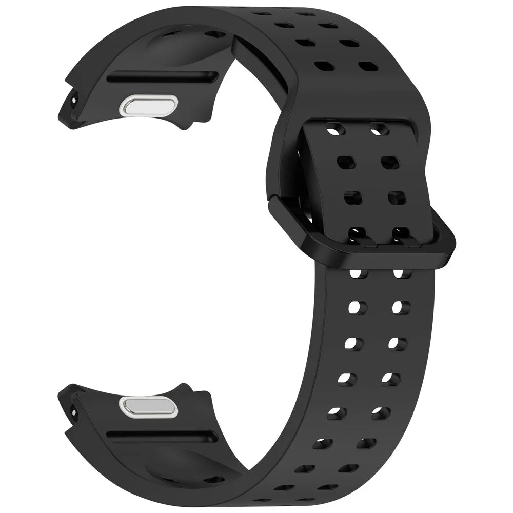 For Samsung Galaxy Watch7 44mm / FE 40mm Watch Band Replacement Silicone Strap with Dual Buckle - Black - 3