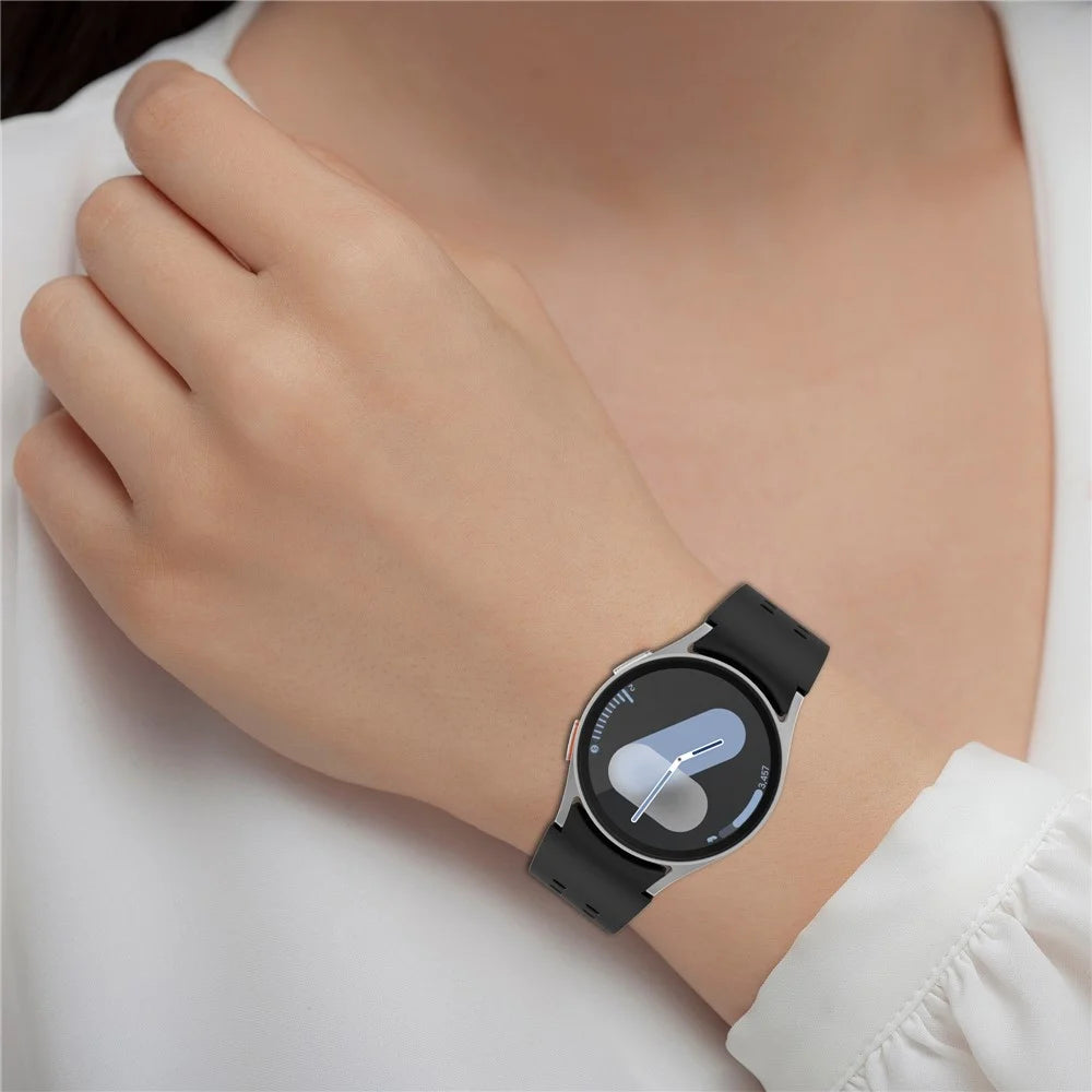 For Samsung Galaxy Watch7 44mm / FE 40mm Watch Band Replacement Silicone Strap with Dual Buckle - Black - 6