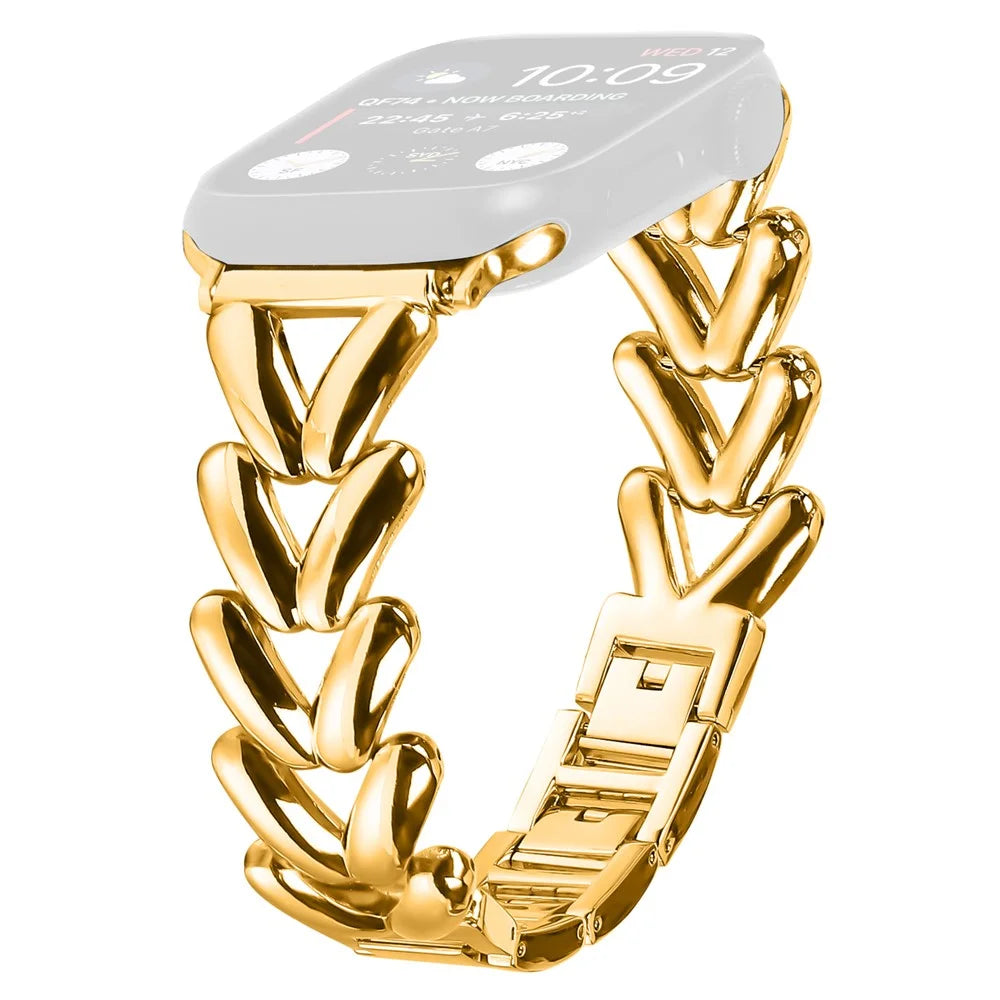 Strap for Apple Watch Ultra 3 2 1 49mm / Series 11 10 46mm / 9 8 7 45mm / SE3 SE2 SE 6 5 4 44mm / 3 2 1 42mm Twisted Metal Band - Gold - 1