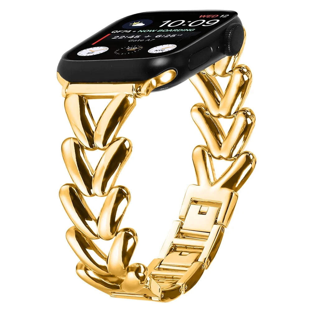 Strap for Apple Watch Ultra 3 2 1 49mm / Series 11 10 46mm / 9 8 7 45mm / SE3 SE2 SE 6 5 4 44mm / 3 2 1 42mm Twisted Metal Band - Gold - 2