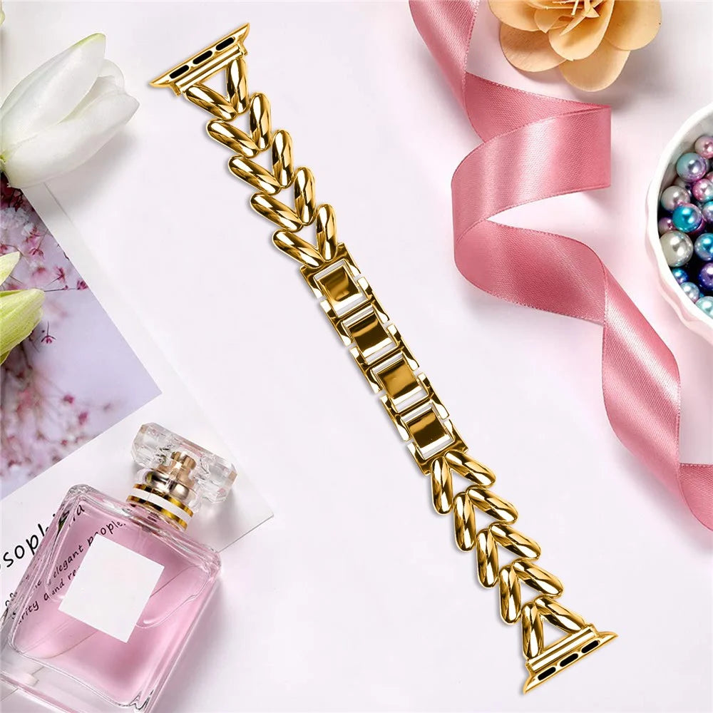 Strap for Apple Watch Ultra 3 2 1 49mm / Series 11 10 46mm / 9 8 7 45mm / SE3 SE2 SE 6 5 4 44mm / 3 2 1 42mm Twisted Metal Band - Gold - 4