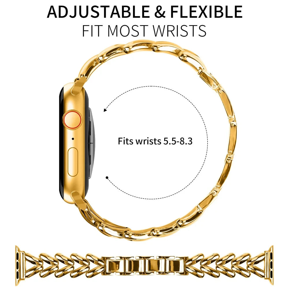 Strap for Apple Watch Ultra 3 2 1 49mm / Series 11 10 46mm / 9 8 7 45mm / SE3 SE2 SE 6 5 4 44mm / 3 2 1 42mm Twisted Metal Band - Gold - 7
