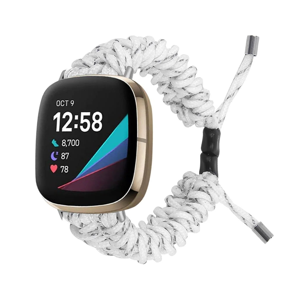 New Style Braided Rope Adjustable Watchband Replacement for Fitbit Versa 3/Sense - White - 2