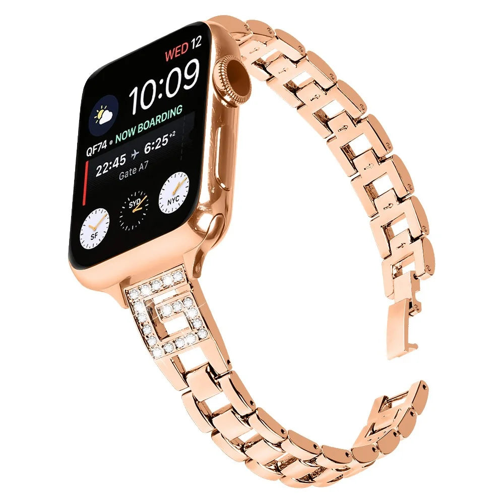 Strap for Apple Watch Ultra 3 2 1 49mm / Series 11 10 46mm / 9 8 7 45mm / SE3 SE2 SE 6 5 4 44mm / 3 2 1 42mm G-Shape Rhinestone Band - Rose Gold - 2