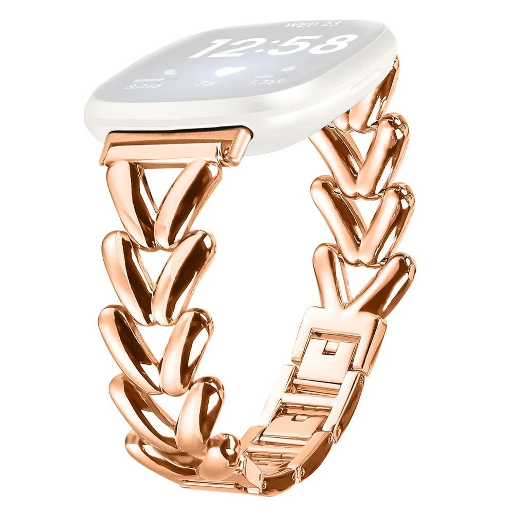 Zinc Alloy Watch Band for Fitbit Versa 3  /  Sense Twisted Metal Watch Strap Replacement - Rose Gold - 1