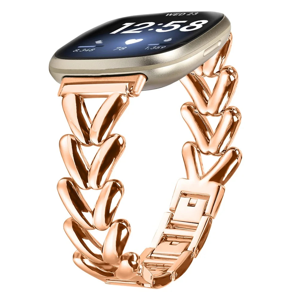 Zinc Alloy Watch Band for Fitbit Versa 3  /  Sense Twisted Metal Watch Strap Replacement - Rose Gold - 2