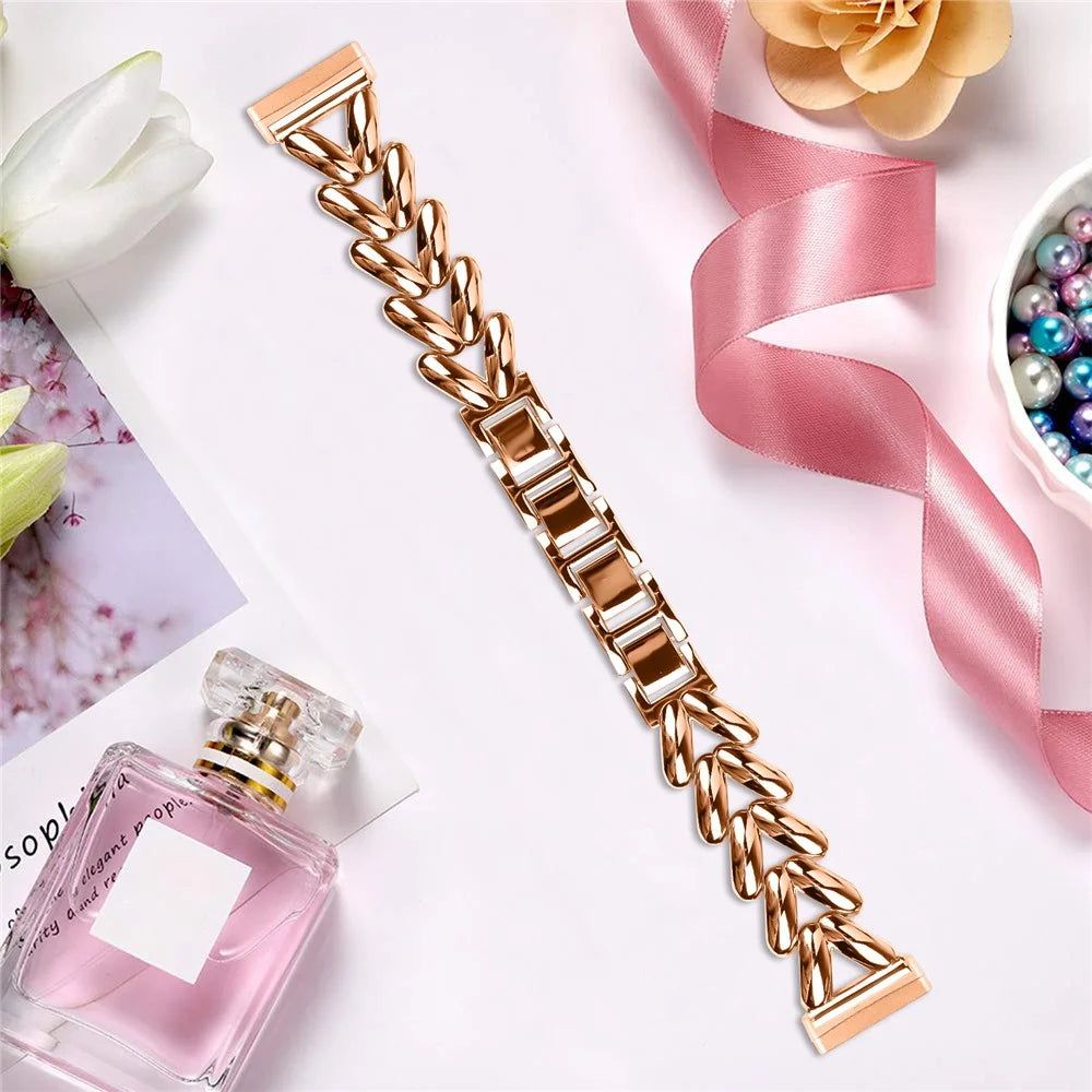 Zinc Alloy Watch Band for Fitbit Versa 3  /  Sense Twisted Metal Watch Strap Replacement - Rose Gold - 4
