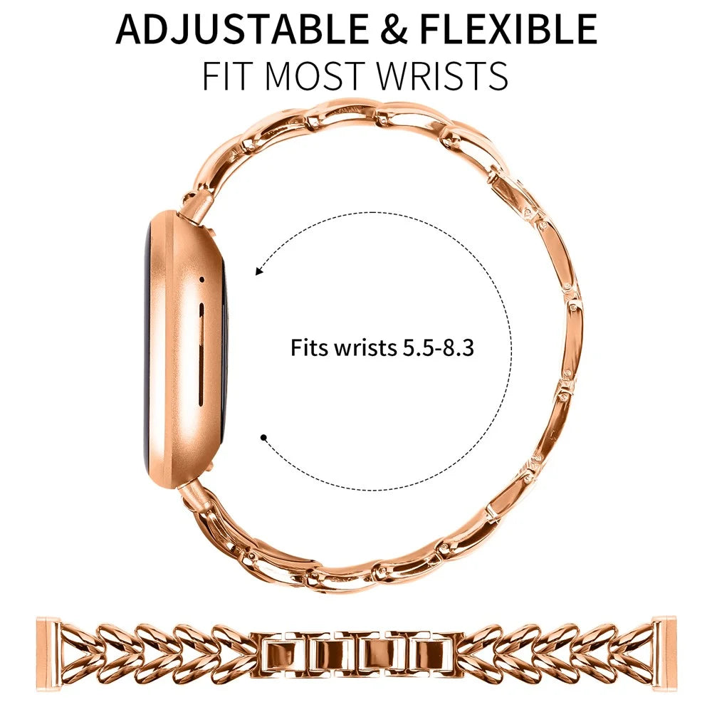 Zinc Alloy Watch Band for Fitbit Versa 3  /  Sense Twisted Metal Watch Strap Replacement - Rose Gold - 7