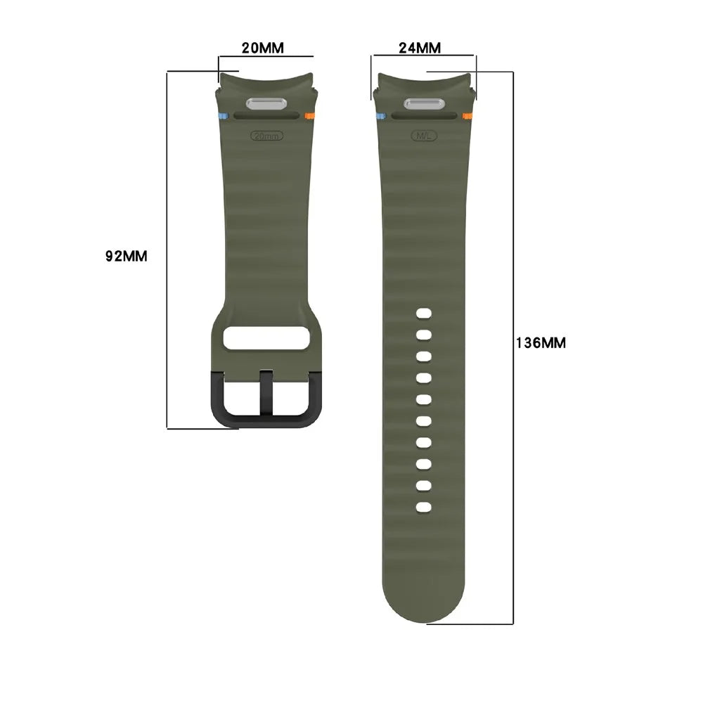 For Samsung Galaxy Watch7 44mm / 40mm / Watch FE 40mm / Watch6 40mm / 44mm Replacement Band Silicone Watch Strap - Army Green - 7