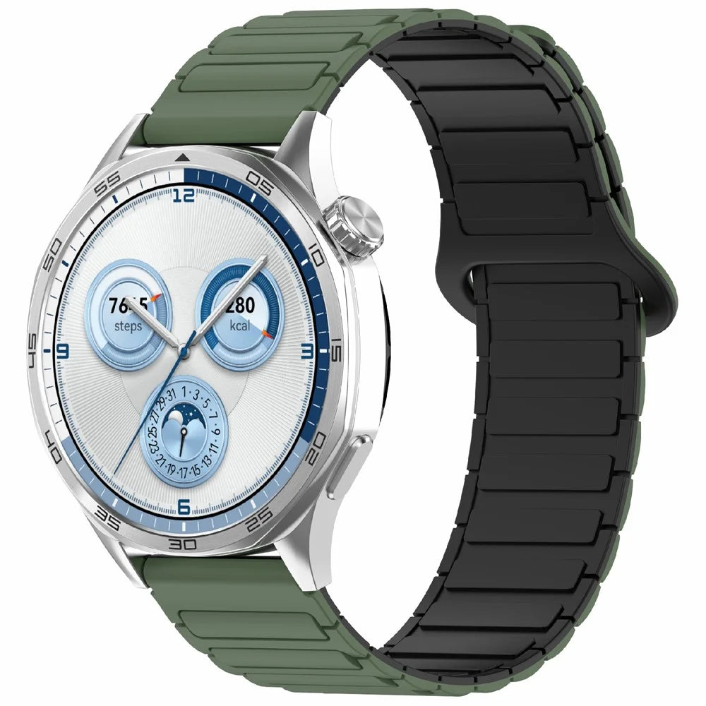 For Huawei Watch GT 5 Pro 46mm / GT 5 46mm / Watch 4 / Samsung Galaxy Watch3 45mm Silicone Band 22mm Magnetic Watch Strap - Army Green / Black - 2
