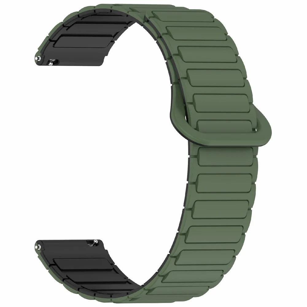 For Huawei Watch GT 5 Pro 46mm / GT 5 46mm / Watch 4 / Samsung Galaxy Watch3 45mm Silicone Band 22mm Magnetic Watch Strap - Army Green / Black - 3