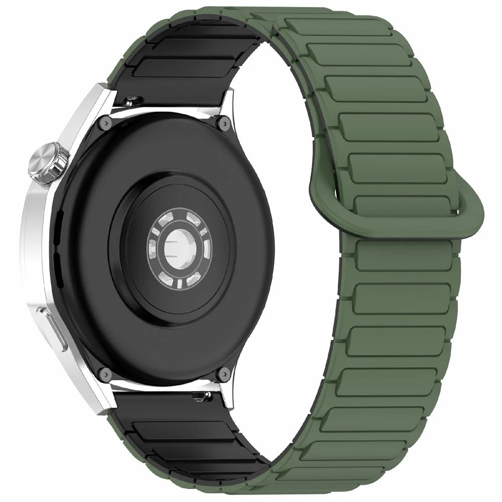 For Huawei Watch GT 5 Pro 42mm / GT 5 41mm / GT 4 41mm / Garmin Venu 3S / Forerunner 265S Silicone Band 18mm Magnetic Watch Strap - Army Green / Black - 1
